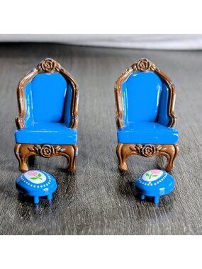 Vtg 1980 Mattel The Littles 2 Victorian Armchairs 2 Ottomans Dollhouse 1:24